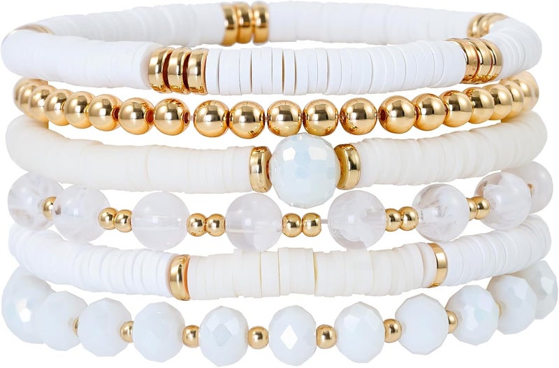 Aigrnc Boho Beaded Stretch Bracelets For Women Stackable Crystal Gold Plated Beaded Bracelets Set Trendy Handmade Friendship Braeclet Jewelry Gifts - Image 1